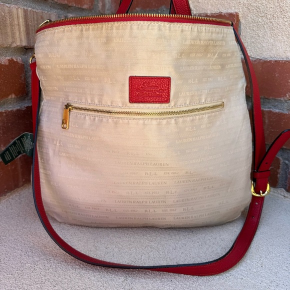 Ralph Lauren❤️ Large Pebble Leather Slouchy Satchel Crossbody Bag in Red - Picture 9 of 15